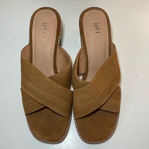 J. Jill Kyle Stack Heel Mules Block Heel Open Toe Sandal Mules in Brown Suede